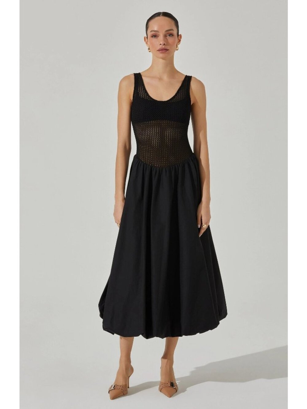 🆕ASTR Contrast Bubble Hem Mesh Top Midi Dress Medium Black - Picture 5 of 13